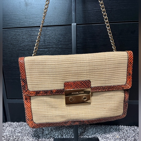 Michael Kors Sloan tweed Raffia shoulder clutch - Picture 11 of 16